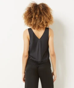 Débardeur Satiné Détails Dentelle NOIR -Damen mode Geschaft 654084705 a