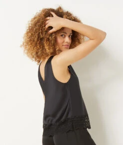 Débardeur Satiné Détails Dentelle NOIR -Damen mode Geschaft 654084705 c