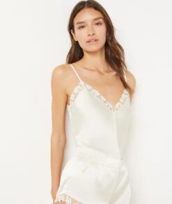 Caraco Satiné Décolleté Dentelle ECRU -Damen mode Geschaft 654088580 c