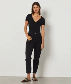 T-shirt Manches Courtes Col V NOIR -Damen mode Geschaft 654089105 6