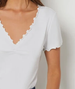 T-shirt Manches Courtes Col V ECRU -Damen mode Geschaft 654089180 b