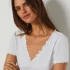 T-shirt Manches Courtes Col V ECRU -Damen mode Geschaft 654089180 x