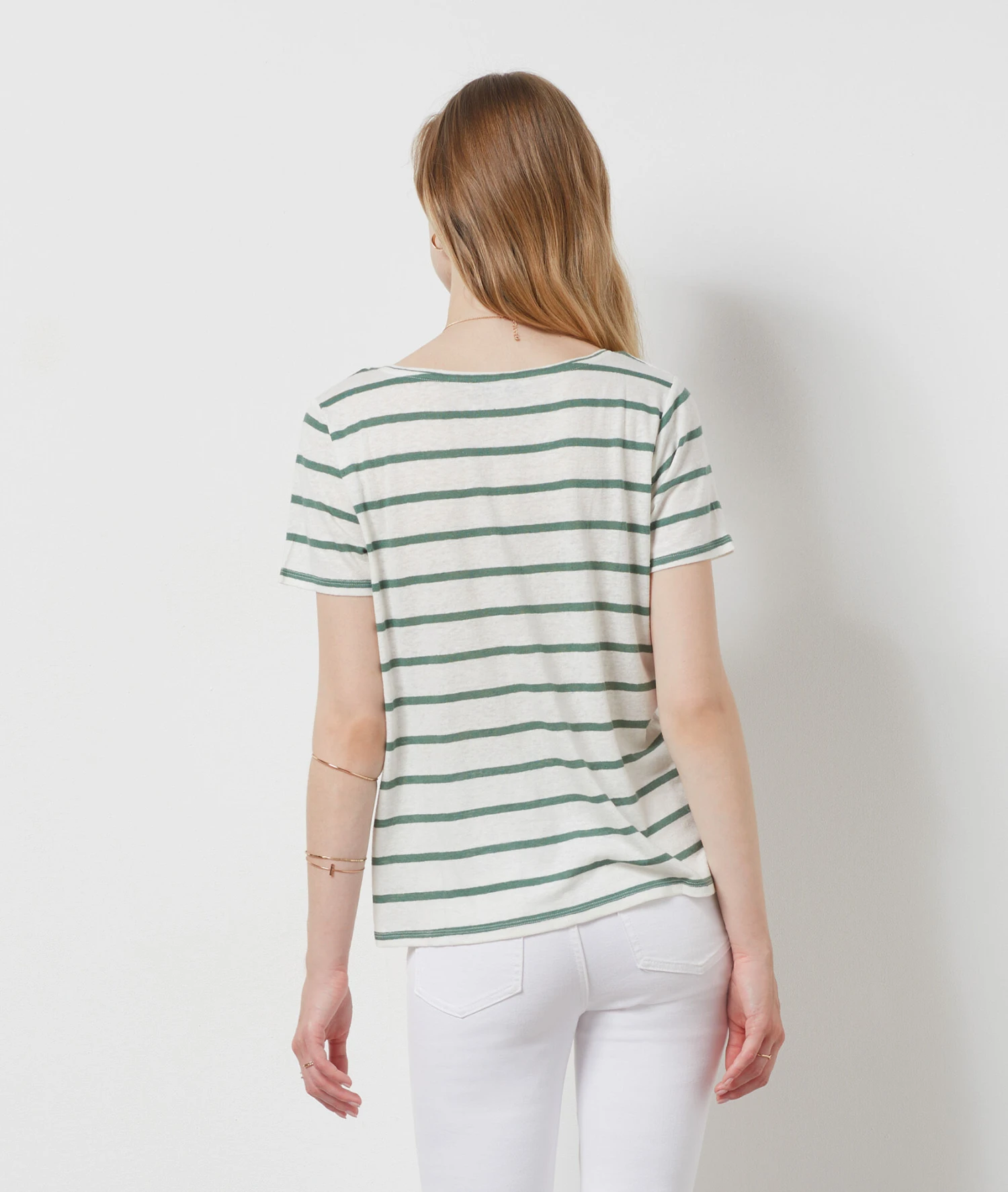 Gestreiftes T-Shirt Aus Leinenmischgewebe KHAKI 4 Gestreiftes T-Shirt Aus Leinenmischgewebe KHAKI – Bild 2