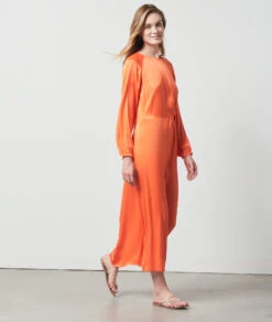 Robe Longue Satiné ORANGE -Damen mode Geschaft 654098463 c
