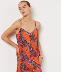 Kleid Mit Print Und Trägern ORANGE -Damen mode Geschaft 654120018 b