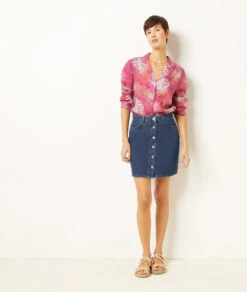 Seidig Schimmerndes Pyjamahemd Mit Print LILA