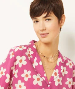 Seidig Schimmerndes Pyjamahemd Mit Print MAUVE -Damen mode Geschaft 654137517 b