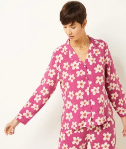 Seidig Schimmerndes Pyjamahemd Mit Print MAUVE -Damen mode Geschaft 654137517 c