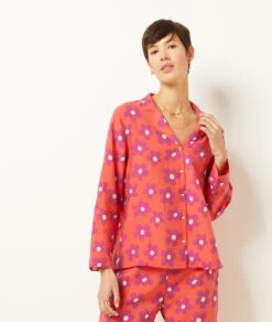 Seidig Schimmerndes Pyjamahemd Mit Print ORANGE -Damen mode Geschaft 654137518 6