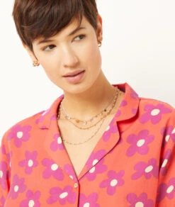 Seidig Schimmerndes Pyjamahemd Mit Print ORANGE -Damen mode Geschaft 654137518 b