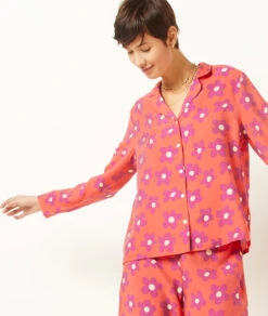 Seidig Schimmerndes Pyjamahemd Mit Print ORANGE -Damen mode Geschaft 654137518 c