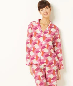 Seidig Schimmerndes Pyjamahemd Mit Print TERRACOTTA -Damen mode Geschaft 654137564 6