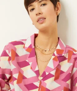 Seidig Schimmerndes Pyjamahemd Mit Print TERRACOTTA -Damen mode Geschaft 654137564 b