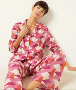 Seidig Schimmerndes Pyjamahemd Mit Print TERRACOTTA -Damen mode Geschaft 654137564 c