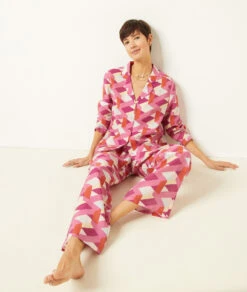 Seidig Schimmerndes Pyjamahemd Mit Print TERRACOTTA