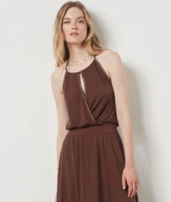 Robe En Lin Mélangé TAUPE -Damen mode Geschaft 654137884 b