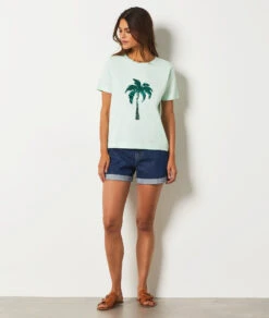 T-shirt Imprimé Palmier 100% Coton BLEU CIEL 9 T-shirt Imprimé Palmier 100% Coton BLEU CIEL -Damen mode Geschaft 654145320 6