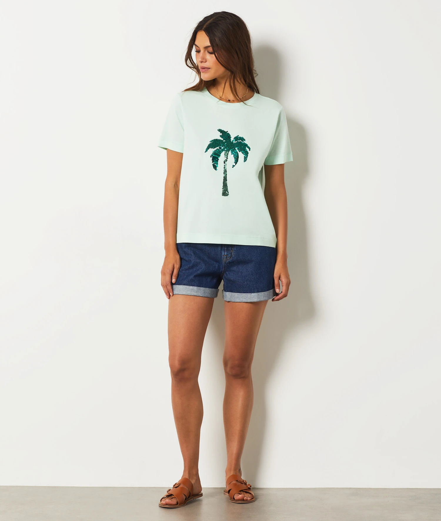 T-shirt Imprimé Palmier 100% Coton BLEU CIEL 5 T-shirt Imprimé Palmier 100% Coton BLEU CIEL – Bild 3