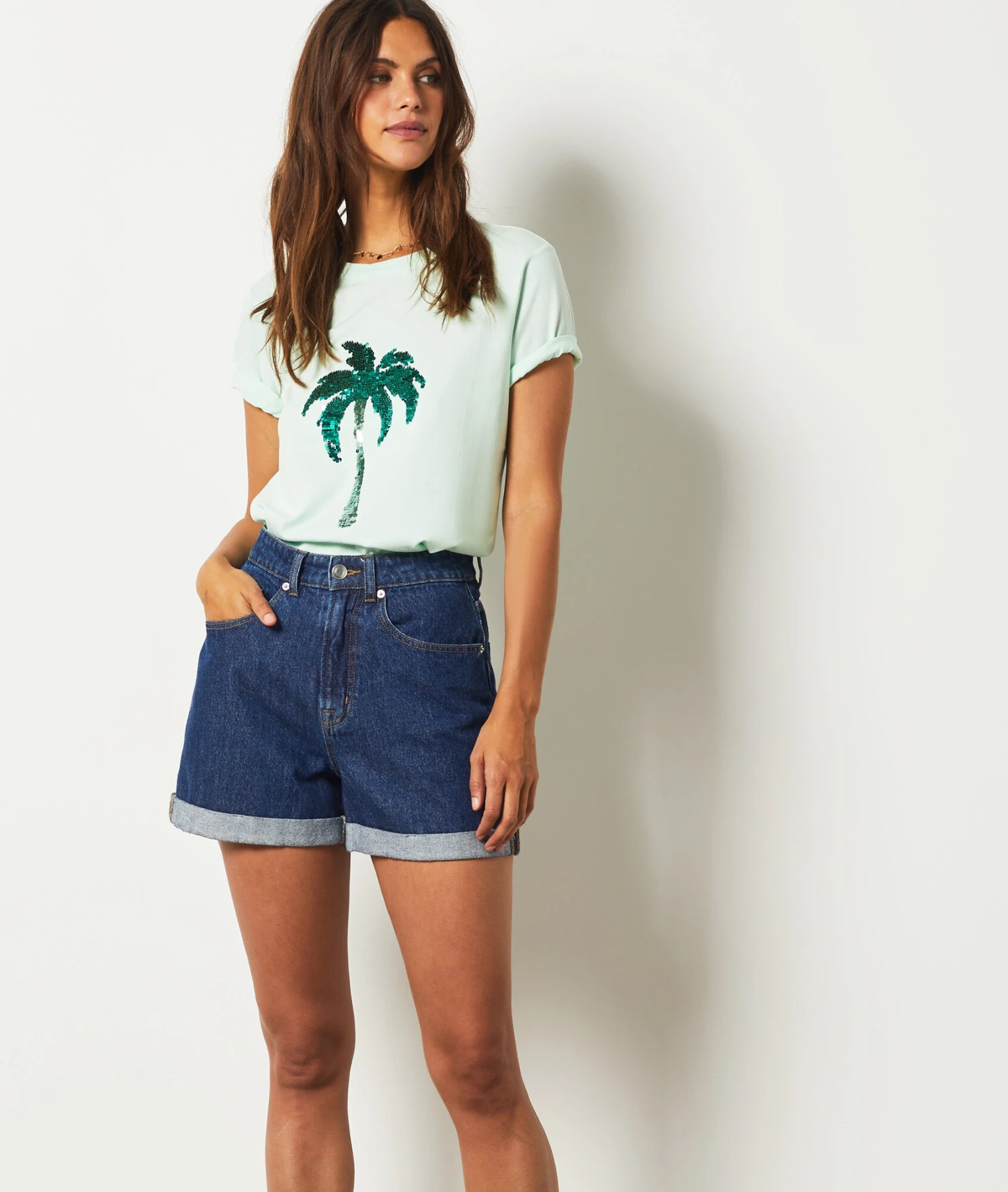 T-shirt Imprimé Palmier 100% Coton BLEU CIEL 3 T-shirt Imprimé Palmier 100% Coton BLEU CIEL