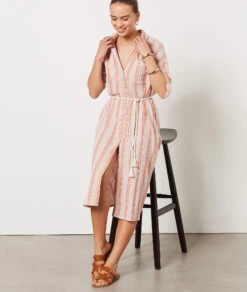 Robe à Rayures 100% Coton ROSE -Damen mode Geschaft 654150668 c