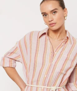 Robe à Rayures 100% Coton ROSE