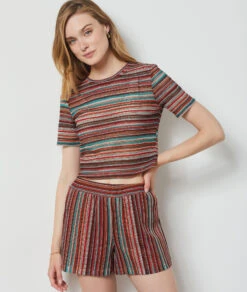 T-shirt En Maille Ajourée MARRON 11 T-shirt En Maille Ajourée MARRON -Damen mode Geschaft 654152690 c