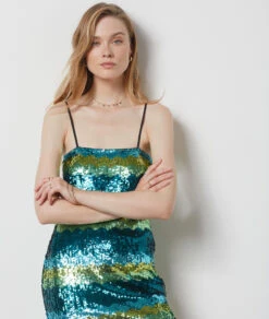 Robe Courte à Sequins VERT