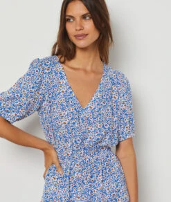LELA Robe Fluide Imprimée BLEU -Damen mode Geschaft 654195290 6