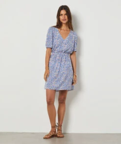 LELA Robe Fluide Imprimée BLEU